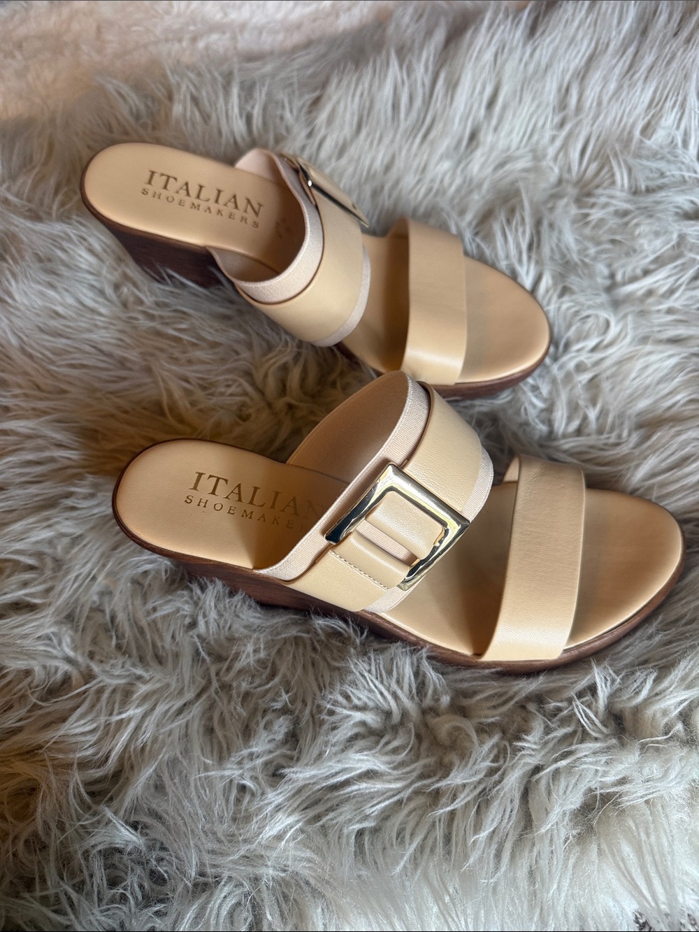 Italian Shoemakers Beige Slide Sandals with Buckle